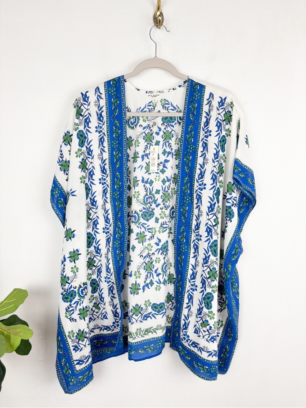 NWT Max Studio Blue & Green Floral Kimono Coverup Sz S
